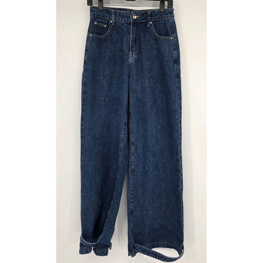Women's High Waist Wide Leg Jeans 26 Blue Button Cuffed Denim AiiRZ 29x32